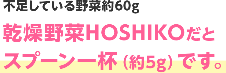 乾燥野菜HOSHIKOだとスプーン一杯（約5g）です。